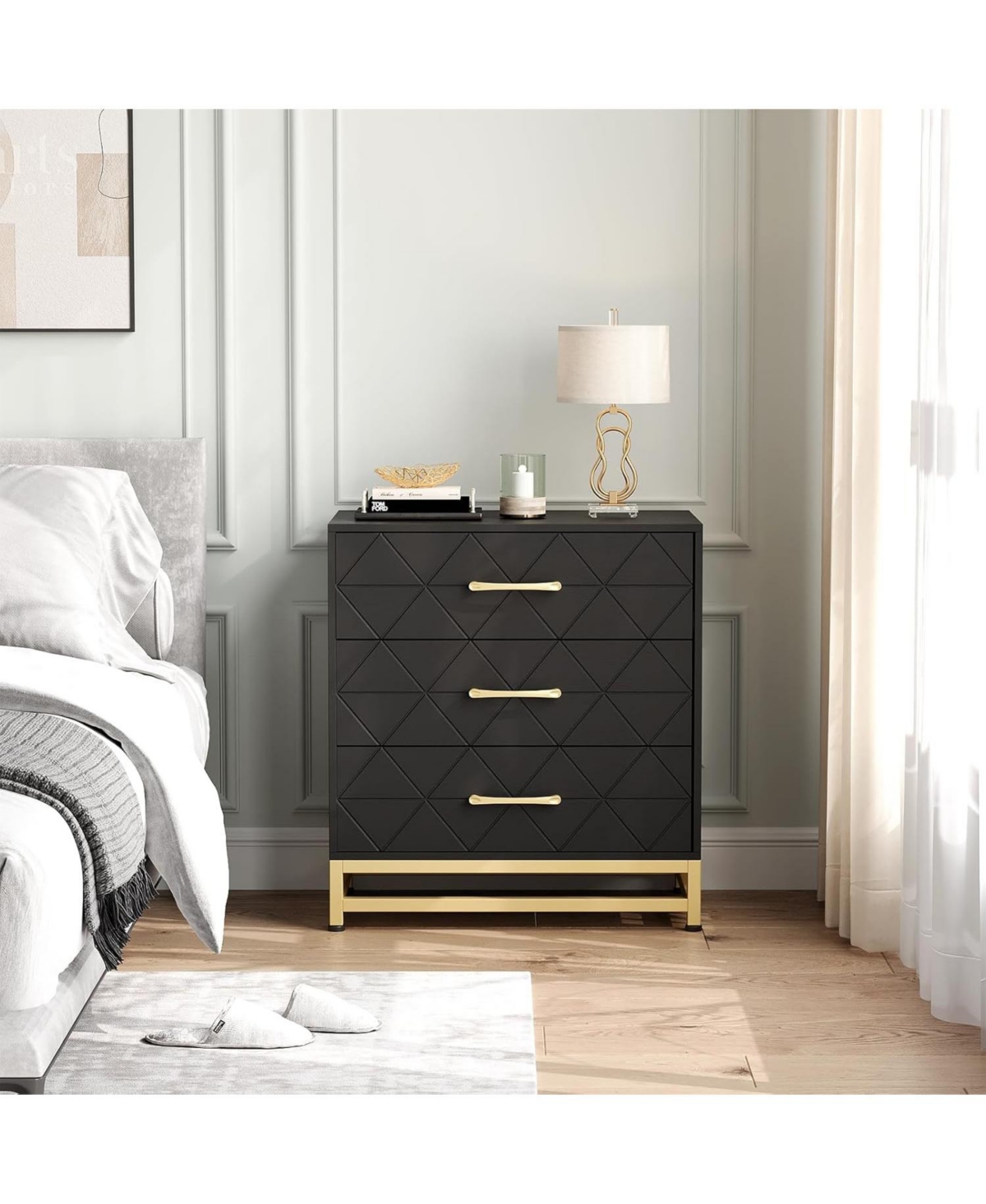 gaomon 3 Drawer Dresser for Bedroom, Modern Wood Dressers Chest of Drawers with Storage, Wide Drawers Tall Nightstand Metal Handles, Wood Dressers