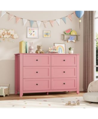 6-Drawer Dresser for Bedroom, Large Wooden Chest with Deep Drawers and Metal Knobs for Entryway, Hallway