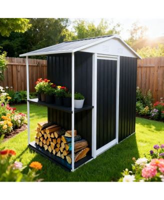 6x4 FT Outdoor Storage Shed with Rack and Shelves for Backyard Use