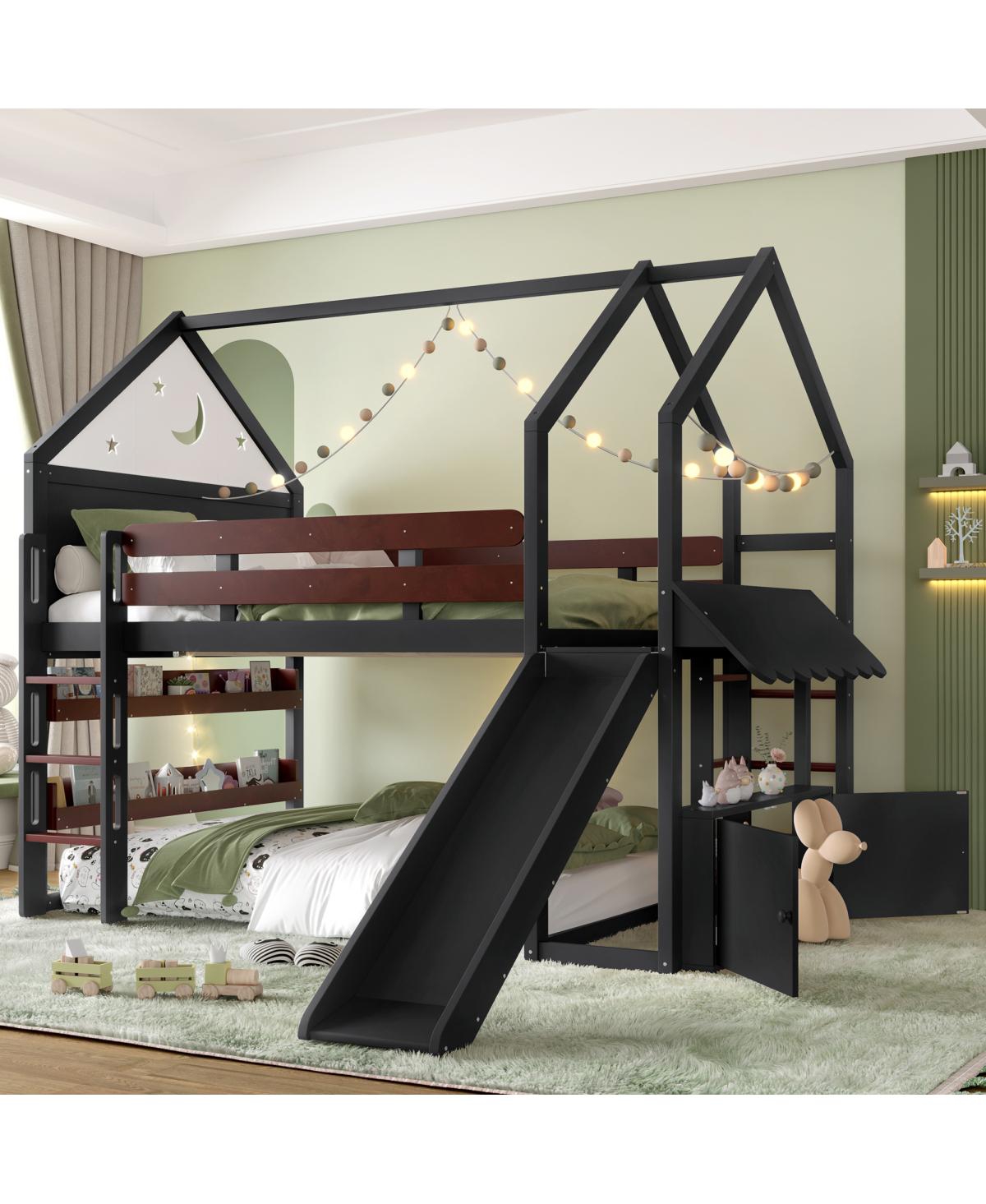 Streamdale Furniture Loft Bed with Bookshelf, House-Shaped with Slide
