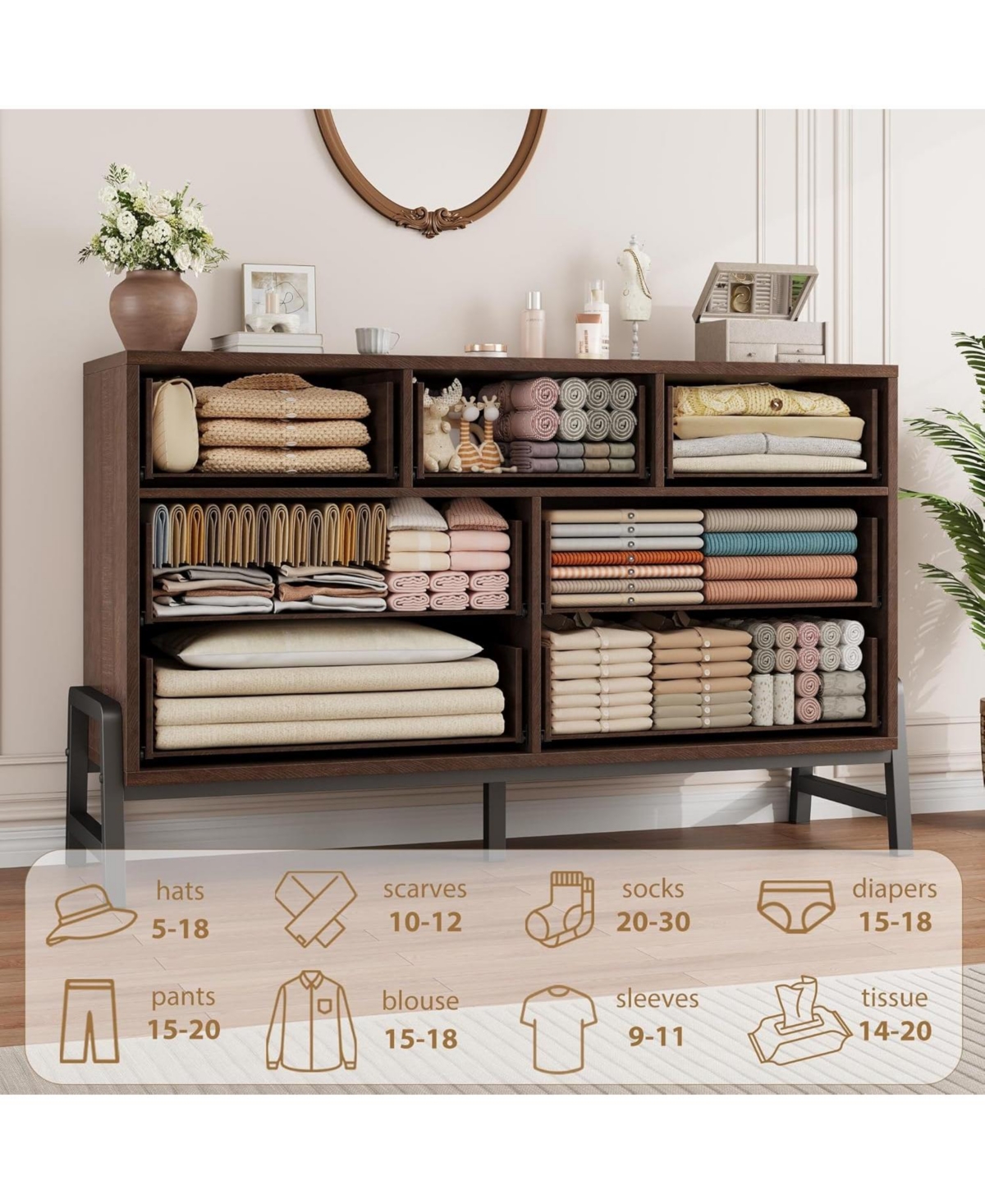 gaomon 7 Dresser for Bedroom, Freestanding 52 in Wide Drawer Dresser with Storage, Wooden Closet Storage Chest for Living Room, Bedroom, Entryware