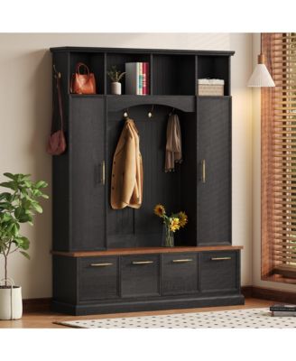 Wide Hall Tree Bench with Golden Hooks for Living Room