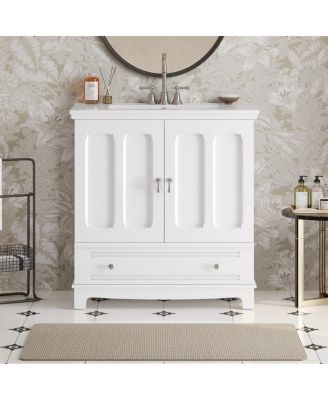 30"  Bathroom Vanity with Integrated Sink, Solid Wood & MDF Cabinet, Adjustable Shelf, Modern Storage