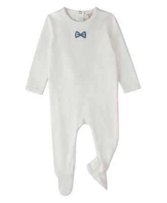 Baby Boys "Put A Bow On It" 100% Cotton Polka-Dot Embroidered Footie