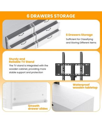 Entertainment Center with Mount: TV Stand Features 6 Drawers, Height-Adjustable Mount for 32/45/55/65/75/80 Inch TVs