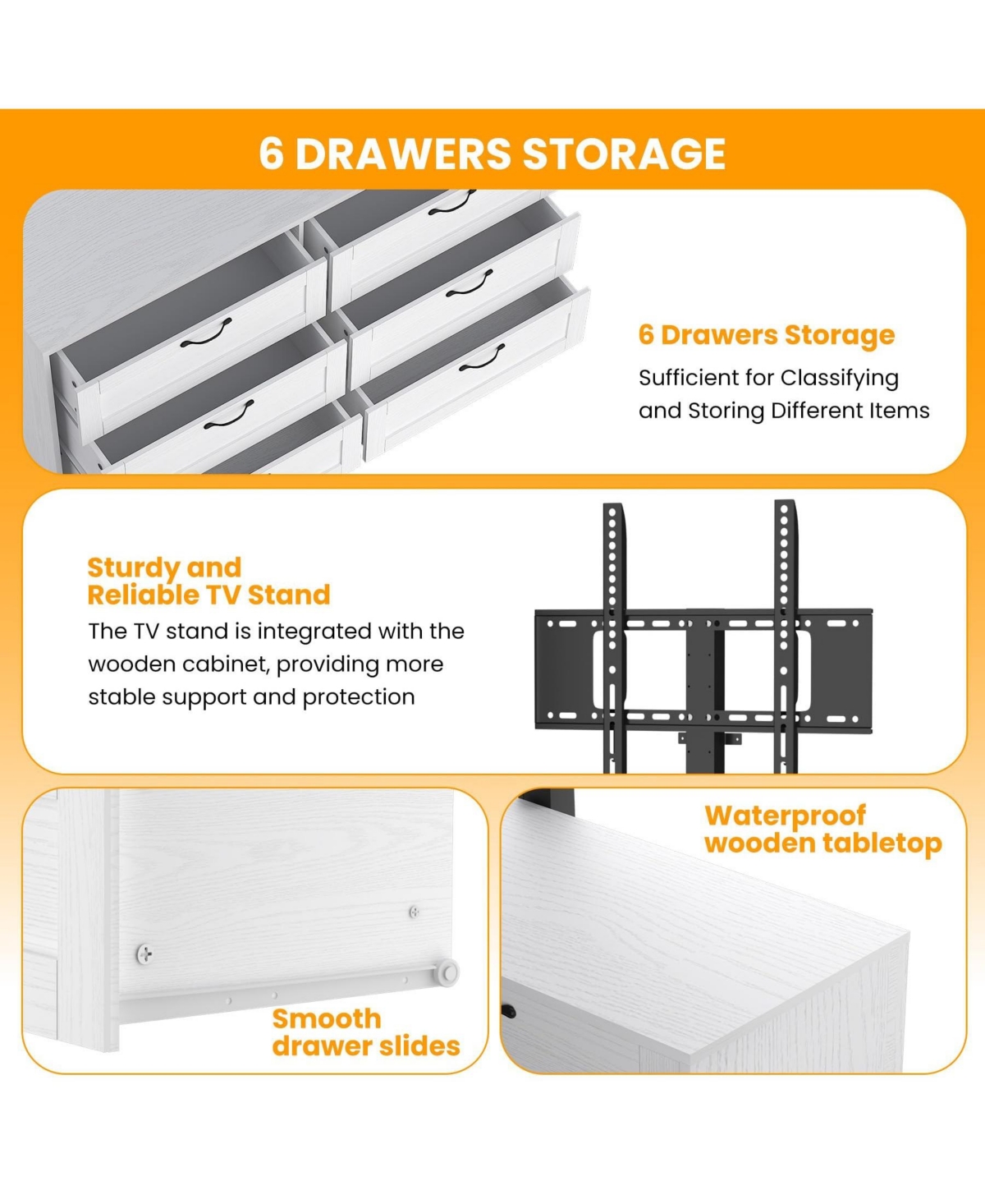 gaomon Entertainment Center with Mount: Tv Stand Features 6 Drawers