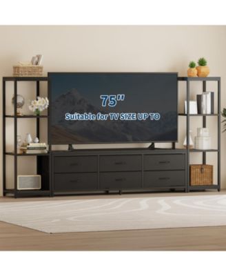88.9  TV Stand for 75 Inch TV, Entertainment Center with Fabric Drawers & 4-Tier Open Shelves, Modern Media Console