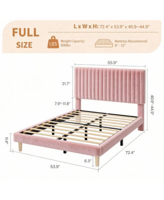 Upholstered Platform Velvet Bed Frame with Headboard,Strong Wooden Slats Support