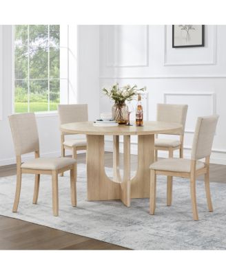 47.3" Round Dining Set with 4 Upholstered Chairs -