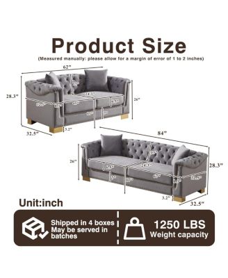 Chesterfield 3+2 Seater Rolled Arm Velvet Sofa