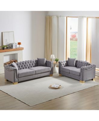 Chesterfield 3+2 Seater Rolled Arm Velvet Sofa