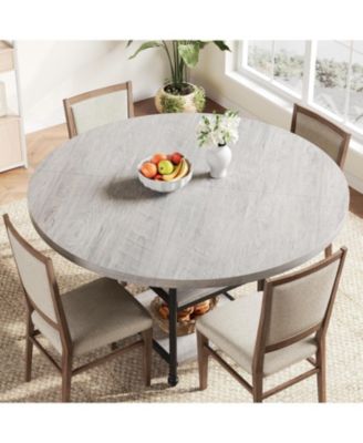 47'' Round Dining Table for 4, Roman Column Design with Built in Storage, Space Saving Vintage Modern Table for Dining Room