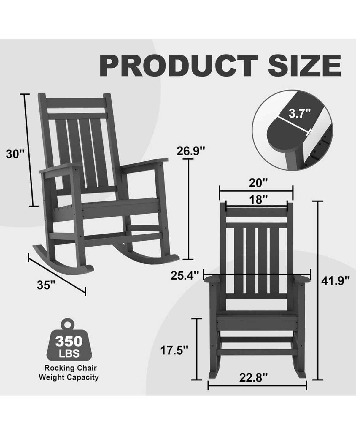 gaomon 1 Piece Outdoor Rocking Chair, All-Weather Patio Rocking Chairs for Porch, Outdoor Patio Rockers with High Back & Wide Seat for Garden