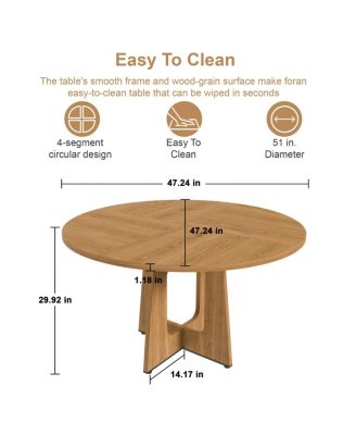 Round Farmhouse Dining Table - 47 Inch Oak Finish Kitchen Table