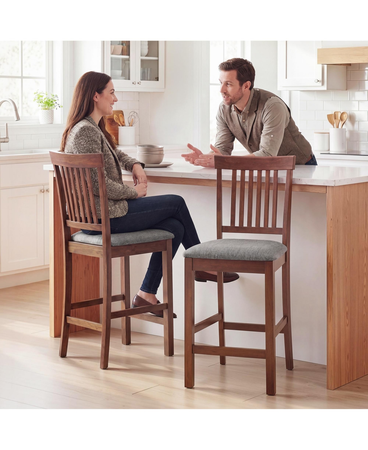 Homcom Bar Stools Set of 2, Modern Upholste Barstools