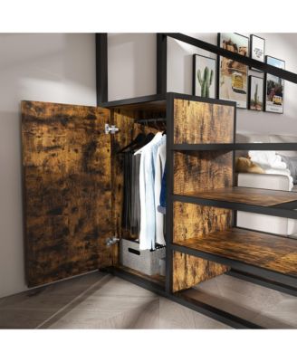 Full Size Loft Bed w Desk and Wardrobe Heavy Duty Metal Frame Built In Charging Station