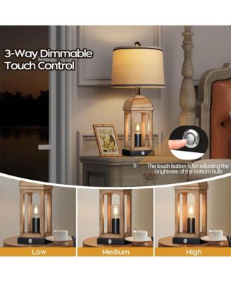 26-inch Table Lamp for Living Room, Farmhouse Lamps Set of 2 with USB A+C and Nightlight