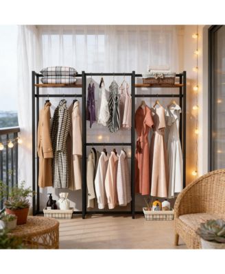 Heavy Duty Garment Rack, Large Metal Clothing Rack, Freestanding Closet Organizer with Shelves and Hanging Rod for Hallway, Bedroom