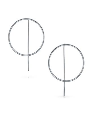 Modern Minimalist Geometric Round Open Circle Hoop Threader Earrings Sterling Silver