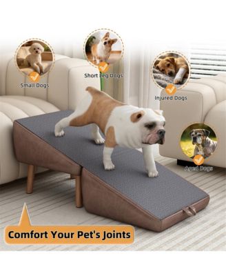 Foldable 2-in-1 Dog Stairs & Ramp, Wooden Pet Steps for Couch and Bed