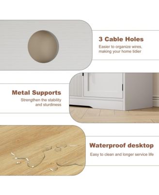 TV Stand for 75 Inch TVs, Retro Media Console with Glass Cabinets & Open Shelves, Farmhouse Modern Entertainment Center