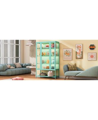 Iron Display Cabinet with Glass Door and LED Lights