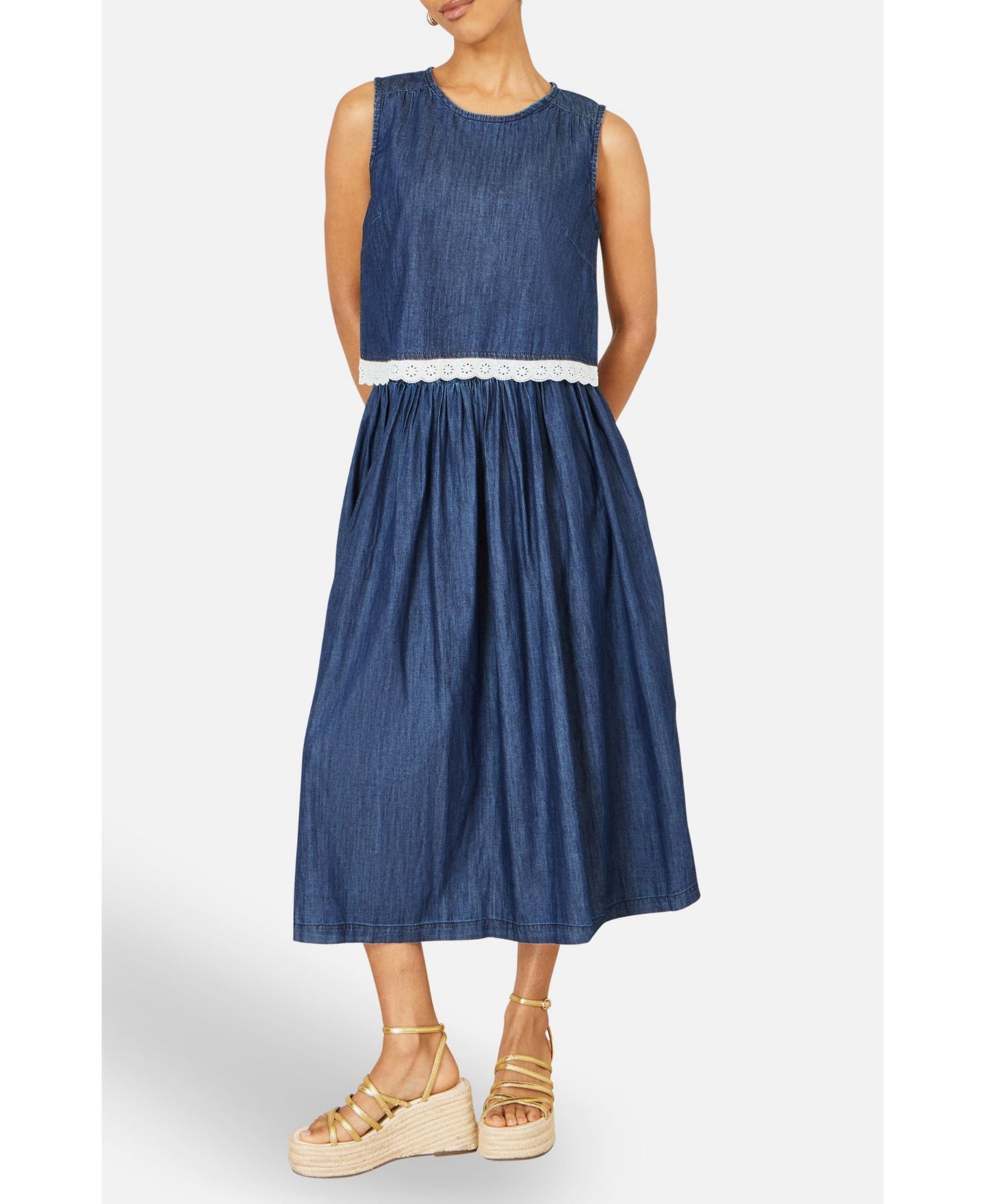 Женская юбка Yumi Denim Chambray Gathered Midi, цвет: Синий — фото 6