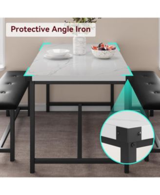 Dining Table Set for 4 Kitchen Table with 2 Upholstered Benches Rectangular Room Dining Table Set 3 Piece Kitchen Table Set for Apartment