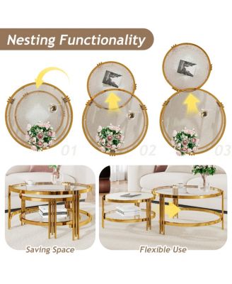 Modern 2-Piece Gold Textured Glass Coffee Table Set