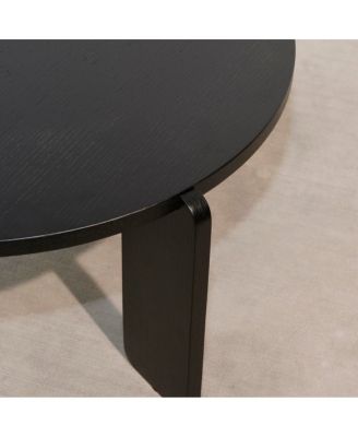 Nesting round wood coffee table set of 2, black oak veneer top, water/wear-resisting