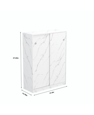6 Tier Marble Texture Shoe Cabinet, Freestanding Shoe Organizer Holds 30+ Pairs Shoes with Sliding Door for Entryway
