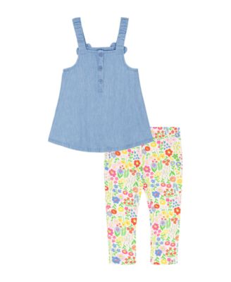 Girls' 2T-6X Denim Tunic Top and Print Capri Leggings, 2 Piece-Set