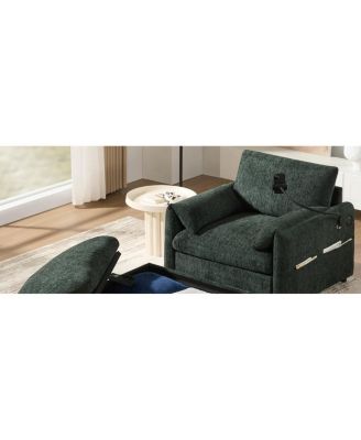 37" Sofa with Storage Ottoman, Phone Holder, Charger, Pockets, Chenille Armchair
