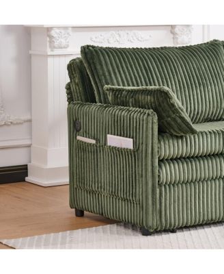 73" Convertible Sofa Bed with Side Pocket & USB Ports, Modern Corduroy Couch