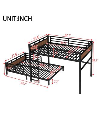 Queen/Queen Metal Bunk Bed, Separable Loft Bed with Fence