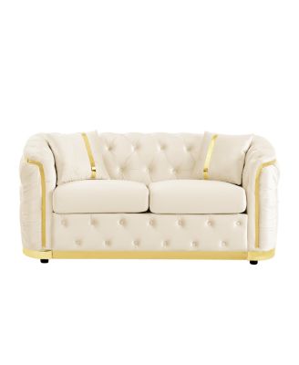 Mid Century Modern Chesterfield Loveseat Couch, Luxury Velvet Tufted Sofa