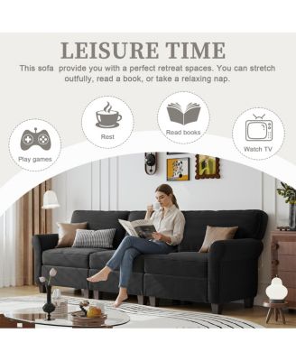 94" 3-Seater Corduroy Sofa Couch with Deep Seats & Removable Cushions