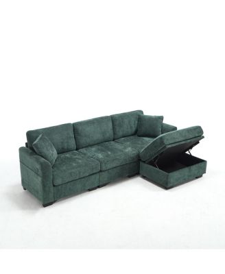 Modern Storage Sofa with Dual USB, 2 Side Pockets, Ottoman Storage Bench