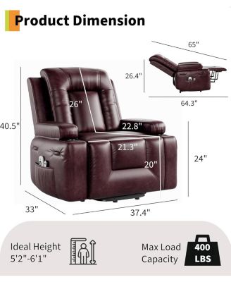 Power Lift Recliner Chair Heat and Massage PU Leather Electric Lift Recliner for Elderly and Mobility Impaired Adjustable Back and Legs