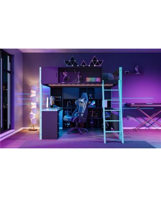 Full Size Wood Loft Bed with Desk, Ample Storage Space and Light