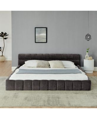 King size Chenille Upholstered Platform Bed Frame with Headboard