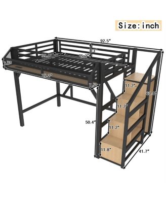 Twin Loft Bed with Storage Stairs, Shelves, Wardrobe, USB, LED