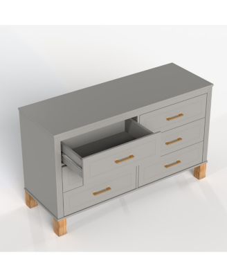 6-Drawer Gray Double Dresser with Metal Handles & Solid Wood Legs