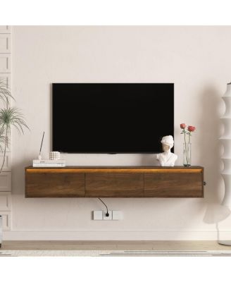 Floating TV Stand with LED Lights & Power Outlet