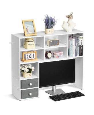 Desktop Bookshelf - 3-Tier Desktop Storage Organizer, Desktop Bookshelf Hutch with Two Fabric Drawers for Office, Home and Dorm