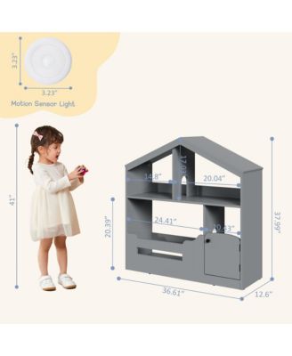 2-Tier Kids Bookshelf and Toy Storage with Toy Storage & Motion Sensor Light
