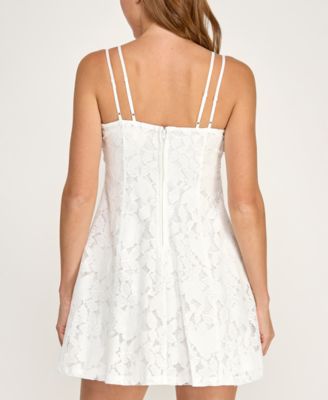 Juniors' Pleated Top Short Lace Dress