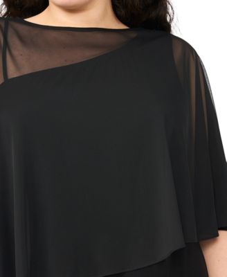 Plus Size Asymmetrical Combo Cape Dress