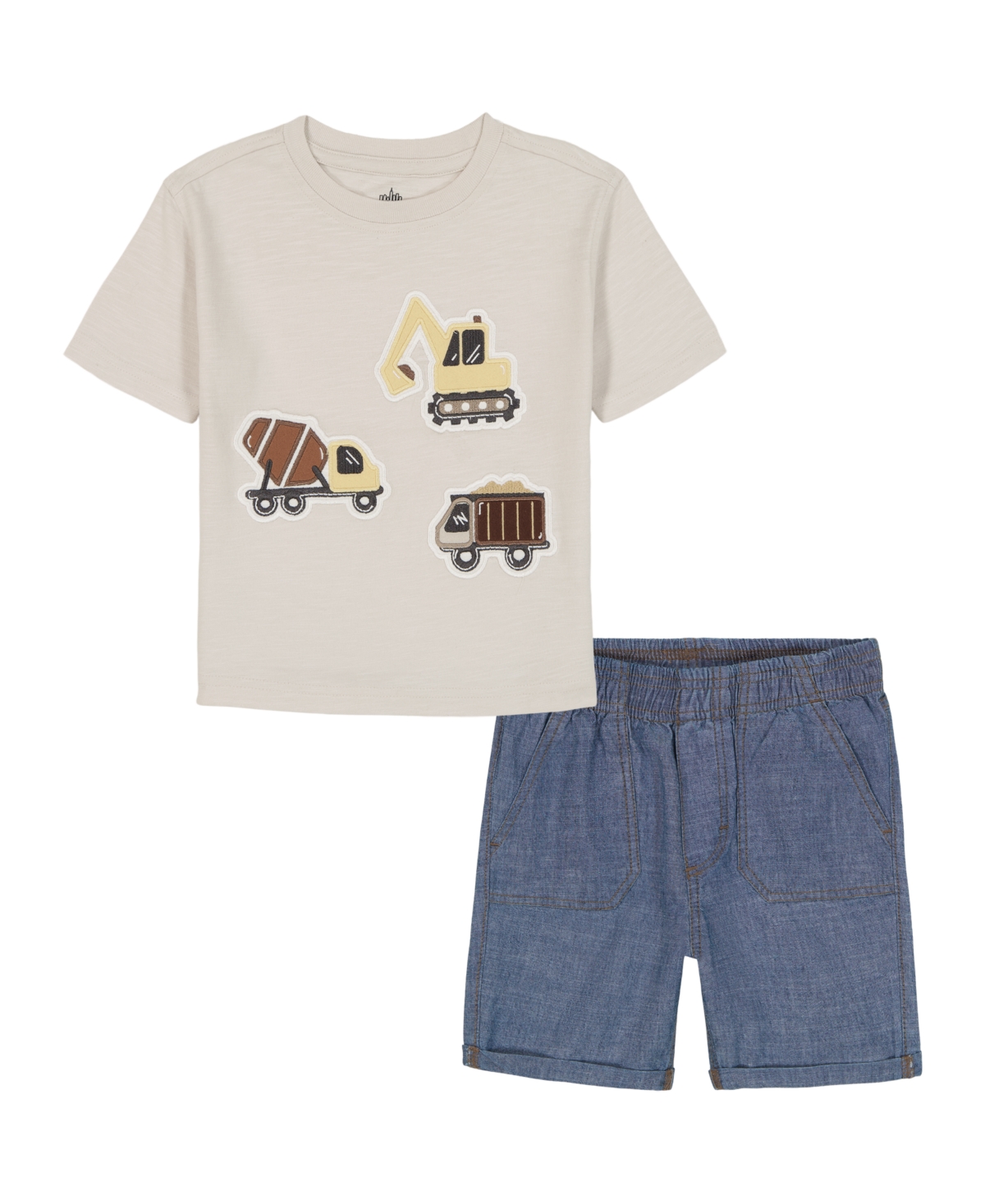 Kids Headquarters Boys' 2T-5T Short-Sleeve T-Shirt and Denim Shorts, 2-Piece Set - Cream/Denim Blue