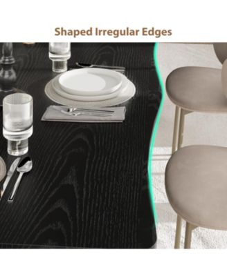 Rectangular Dining Table for 6-8 70.9" Minimalist Table with Wave Irregular Edge Thick MDF Top and Metal Frame Waterproof Scratch